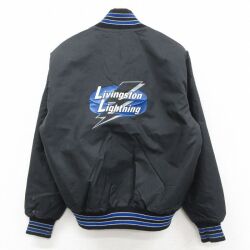 M★古着 デロング 長袖 ナイロン ジャケット メンズ 90年代 90s Livingston Lightning サンダー USA製 黒他 内側キルティング 25dec05