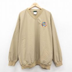 XL★古着 長袖 ナイロン ジャケット メンズ 90年代 90s NAVAL 大きいサイズ ロング丈 Vネック ベージュ 25dec16