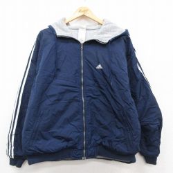 XL★古着 アディダス adidas 長袖 ナイロン ジャケット パーカー メンズ 00年代 00s ビッグロゴ 刺繍 リバーシブル ラグランｎ 大きいサイズ 紺他【spe】 25dec16