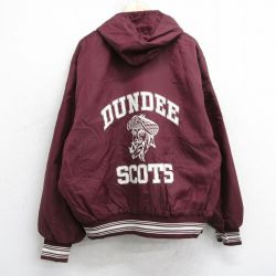 XL★古着 長袖 ハーフジップ ナイロン ジャケット パーカー メンズ 90年代 90s DUNDEE SCOTS 大きいサイズ エンジ 内側キルティング 25dec18