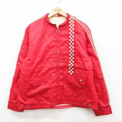 L★古着 長袖 ビンテージ ナイロン ジャケット メンズ 70年代 70s タロン 赤 内側キルティング 25dec20