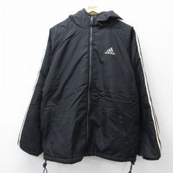 L★古着 アディダス adidas 長袖 ナイロン ジャケット パーカー メンズ 90年代 90s ビッグロゴ リバーシブル ラグラン 黒他 26jan05