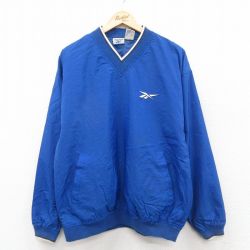 L★古着 リーボック 長袖 ナイロン ジャケット メンズ 00年代 00s ワンポイントロゴ Vネック 青 26jan10