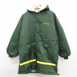 M★古着 長袖 ナイロン コート パーカー メンズ 80年代 80s SODUS ラグラン ロング丈 USA製 緑他 内側ボア【spe】 26jan20