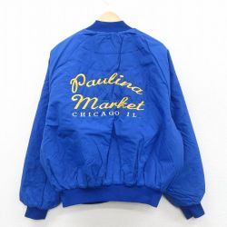 XL★古着 キングルイ 長袖 ナイロン ジャケット メンズ 90年代 90s Paulina market 刺繍 ラグラン USA製 青 内側キルティング 26jan26