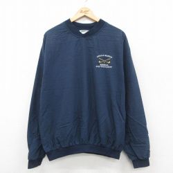 XL★古着 長袖 ナイロン ジャケット メンズ 90年代 90s ゴルフ 大きいサイズ Vネック USA製 濃紺 26jan28