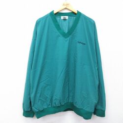 XL★古着 IZOD 長袖 ナイロン ジャケット メンズ 90年代 90s ワンポイントロゴ パッカブル 大きいサイズ Vネック 青緑【spe】 26feb12