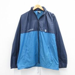 L★古着 アディダス adidas 長袖 ナイロン ジャケット メンズ 90年代 90s ワンポイントロゴ リーフ トレフォイル ドイツ代表 パッカブル ツートンカラー 紺他【spe】 26feb12