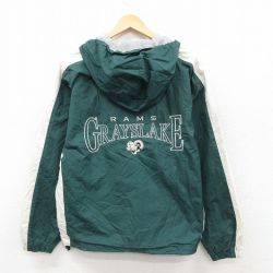 M★古着 ホロウェイ 長袖 ハーフジップ ナイロン ジャケット アノラック パーカー メンズ ラムズ 刺繍 緑他 26feb17