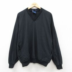 XL★古着 長袖 ナイロン ジャケット メンズ 90年代 90s Vネック USA製 黒 26feb19
