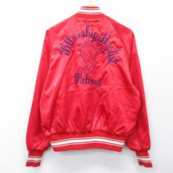 L★古着 長袖 ナイロン ジャケット メンズ 80年代 80s 鳥 刺繍 ラグラン USA製 赤他 26feb24