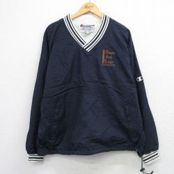 XL★古着 チャンピオン champion 長袖 ナイロン ジャケット メンズ 00年代 00s Hungly Jack Lodge Vネック 紺他 26mar02