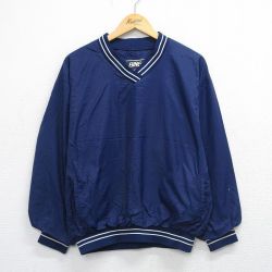 L★古着 長袖 ナイロン ジャケット メンズ 90年代 90s Vネック 紺 26mar02
