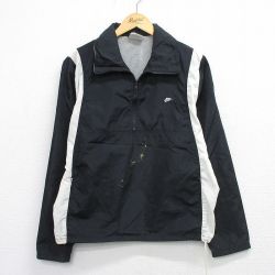 L★古着 ナイキ NIKE 長袖 ハーフジップ ナイロン ジャケット メンズ 90年代 90s ワンポイントロゴ 黒他【spe】 26mar02