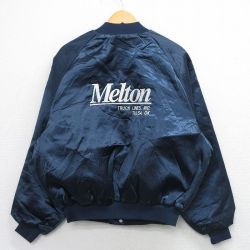 XL★古着 キングルイ 長袖 ナイロン ジャケット メンズ 90年代 90s Melton 刺繍 ラグラン 紺 内側キルティング 26mar02