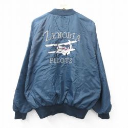 XL★古着 Dunbrooke 長袖 ナイロン ジャケット メンズ 90年代 90s ZENOBIA 飛行機 刺繍 ラグラン 大きいサイズ USA製 紺【spe】 26mar06