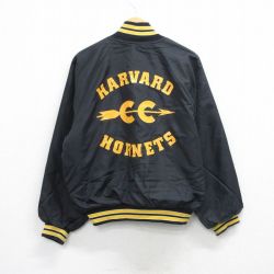 L★古着 長袖 ナイロン ジャケット メンズ 90年代 90s HARVARD ラグラン USA製 黒 内側キルティング 26mar07