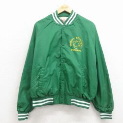 L★古着 長袖 ナイロン ジャケット メンズ 80年代 80s スクール ラグラン USA製 緑 26mar17