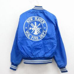 L★古着 長袖 ナイロン ジャケット メンズ 80年代 80s 消防署 USA製 青 内側キルティング 26mar17