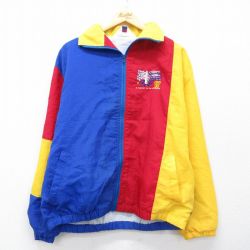 XL★古着 長袖 ナイロン ジャケット メンズ 90年代 90s ナショナルジャンボリー マルチカラー クレイジーパターン USA製 青他 26apr01