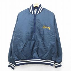 L★古着 長袖 ハーフジップ ナイロン ジャケット メンズ 90年代 90s MERRIMACK サッカー USA製 濃紺 内側キルティング 26apr01