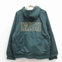 L★古着 長袖 ナイロン ジャケット パーカー メンズ アイリッシュ 刺繍 ラグラン 緑 26apr06