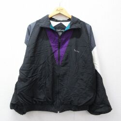 L★古着 ピエールカルダン 長袖 ナイロン ジャケット メンズ 90年代 90s ワンポイントロゴ マルチカラー ラグラン 黒他 26apr16