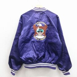 パープル刺繍ナイロンジャケット 鳥 S | 古着