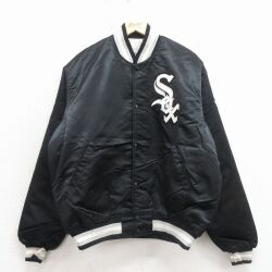 XL★古着 スターター 長袖 ナイロン ジャケット メンズ 90年代 90s MLB シカゴホワイトソックス 大きいサイズ 黒 メジャーリーグ ベースボール 野球 内側キルティング【spe】 26apr27