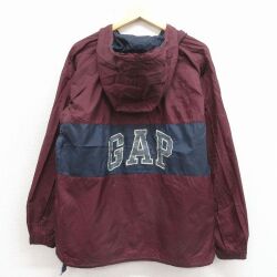 M★古着 ギャップ GAP 長袖 ハーフジップ ナイロン ジャケット アノラック パーカー メンズ 00年代 00s ビッグロゴ エンジ【spe】 26apr27