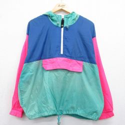 L★古着 オーシャンパシフィック OP 長袖 ハーフジップ ナイロン ジャケット アノラック パーカー メンズ 90年代 90s マルチカラー フェード グリーン【spe】 26may18