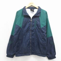 M★古着 アディダス adidas 長袖 ナイロン ジャケット メンズ 90年代 90s リーフトレフォイル ネイビー【spe】 26may23