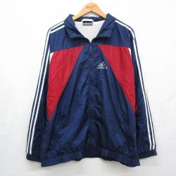 L★古着 アディダス adidas 長袖 ナイロン ジャケット メンズ 90年代 90s ワンポイントロゴ ネイビー 3本ライン【spe】 26jun04