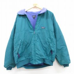 L★古着 長袖 パタゴニア patagonia ナイロン シェルド シンチラ ジャケット メンズ 80年代 80s USA製 青緑 内側フリース 25feb13 中古 アウター