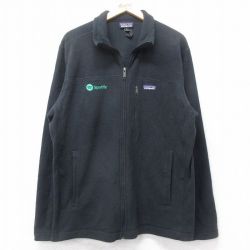 XL★古着 パタゴニア patagonia 長袖 フリース ジャケット メンズ ワンポイントロゴ Spotify 黒 ブラック 25nov04 中古 アウター