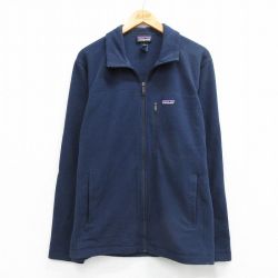 L★古着 パタゴニア patagonia 長袖 フリース ジャケット メンズ ワンポイントロゴ 紺 26mar07