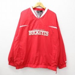 XL★古着 スターター STARTER 長袖 ジャケット メンズ 00年代 00s オハイオステートバックアイズ 大きいサイズ Vネック 赤他 レッド 24sep09 中古 アウター ジャンパー ブルゾン