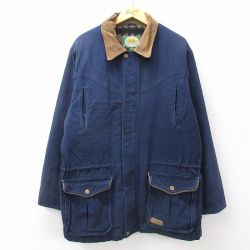 XL★古着 カベラス 長袖 ジャケット メンズ 00年代 00s ダック地 ロング丈 コットン 紺他 ネイビー 内側フリース 【spe】 24dec10 中古 アウター ジャンパー ブルゾン