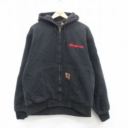XL★古着 長袖 ジャケット パーカー メンズ スナップオン ダック地 大きいサイズ コットン 黒 ブラック 内側キルティング 【spe】 24dec11 中古 アウター ジャンパー ブルゾン
