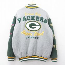 XL★古着 長袖 スウェット ジャケット スタジャン メンズ NFL グリーンベイパッカーズ 刺繍 大きいサイズ グレー他 アメフト スーパーボウル 内側キルティング 24dec12 中古 アウター ジャンパー ブルゾン
