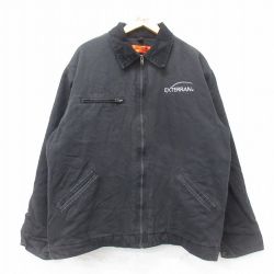 XL★古着 長袖 ジャケット メンズ EXTERRAN ダック地 襟コーデュロイ 大きいサイズ コットン 黒 ブラック 内側キルティング 24dec12 中古 アウター ジャンパー ブルゾン