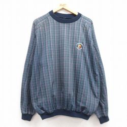 XL★古着 長袖 ジャケット メンズ 90年代 90s ゴルフクラブ 大きいサイズ ラグラン クルーネック 緑他 グリーン チェック 24dec13 中古 アウター ジャンパー ブルゾン