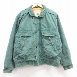 XL★古着 長袖 ジャケット メンズ 緑 グリーン 内側キルティング 24dec13 中古 アウター ジャンパー ブルゾン