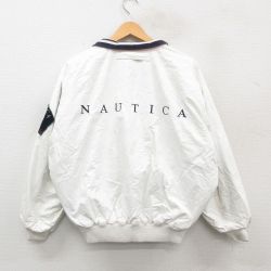 L★古着 ノーティカ NAUTICA 長袖 ブランド ジャケット メンズ 90年代 90s ビッグロゴ リバーシブル ラグラン コットン 白 ホワイト 【spe】 24dec13 中古 アウター ジャンパー ブルゾン