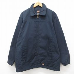XL★古着 ディッキーズ Dickies 長袖 ジャケット メンズ 大きいサイズ 濃紺 ネイビー 内側キルティング 24dec14 中古 アウター ジャンパー ブルゾン