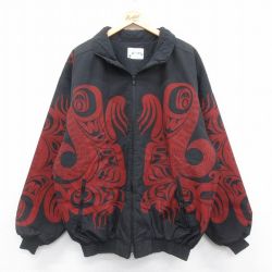 XL★古着 長袖 ジャケット メンズ 90年代 90s コットン USA製 黒他 ブラック 内側キルティング 24dec21 中古 アウター ジャンパー ブルゾン