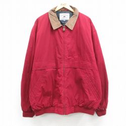 【50%OFF】XL★古着 長袖 ジャケット メンズ 大きいサイズ 襟レザー エンジ 内側キルティング 25jan09 中古 アウター ジャンパー ブルゾン
