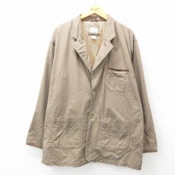 【50%OFF】XL★古着 長袖 ジャケット メンズ ヒジ当て レザー使用 大きいサイズ ロング丈 コットン ベージュ カーキ 内側メッシュ 25jan10 中古 アウター ジャンパー ブルゾン