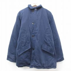 【50%OFF】XL★古着 長袖 ジャケット パーカー メンズ 80年代 80s ロング丈 紺 ネイビー 内側キルティング フード内側ボア 25jan30 中古 アウター ジャンパー ブルゾン