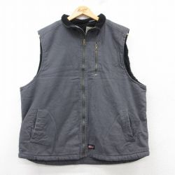 XL★古着 ディッキーズ Dickies ワーク ベスト メンズ 大きいサイズ コットン グレー 内側ボア 25feb08 中古 アウター